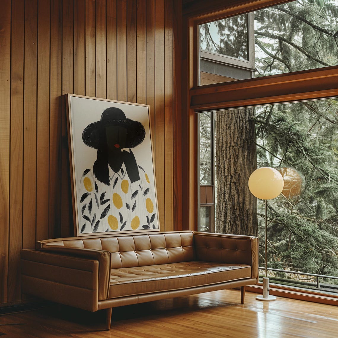 Woman in a Black Hat with a Lemon Pattern Blouse Minimalist Poster - Image 4