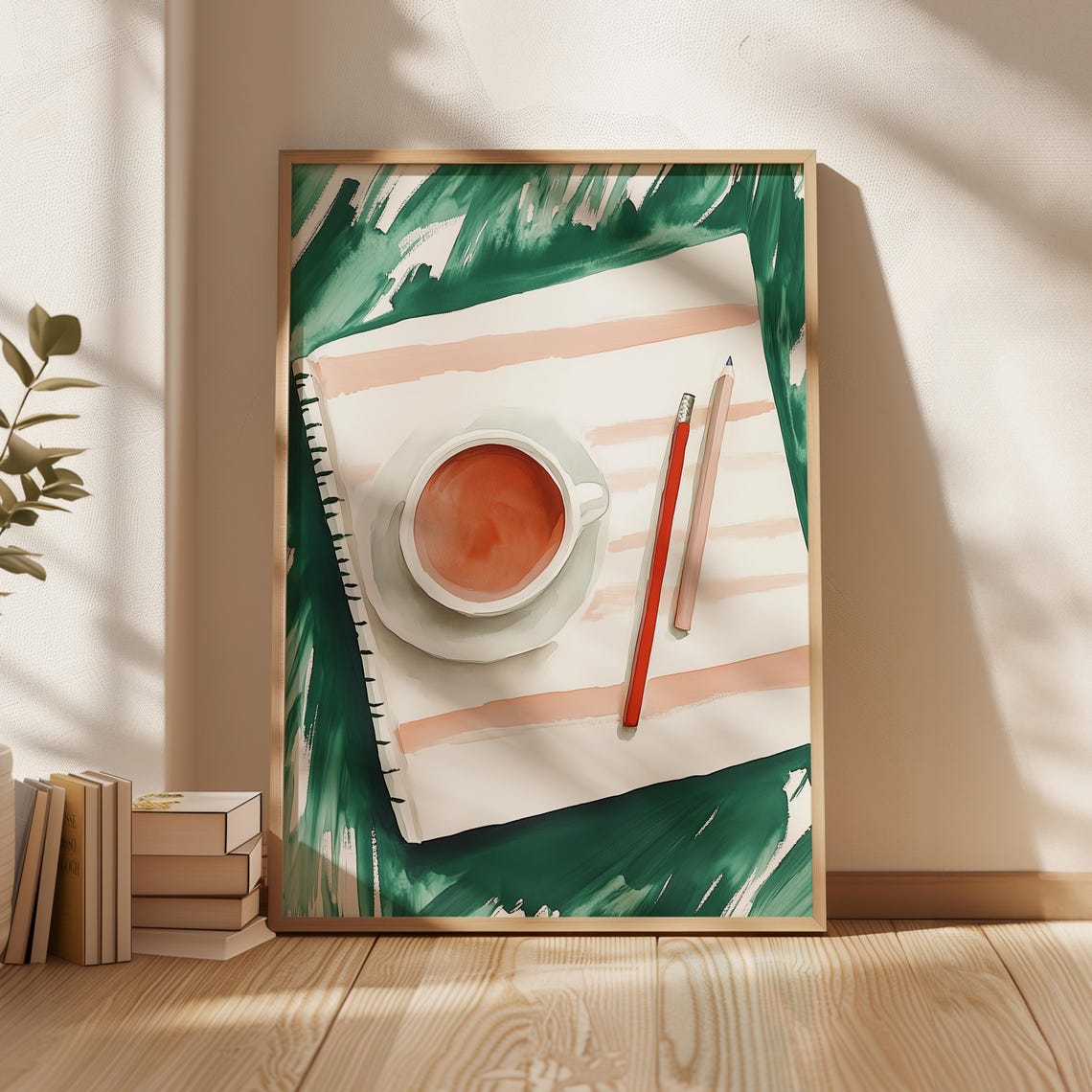 Sketchbook and Cup of Tea Overhead Watercolor Creative Desk Art Poster
