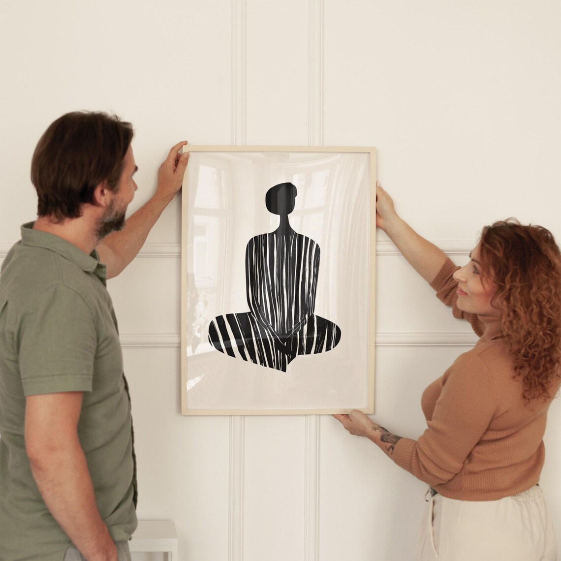 Minimalist Black White Seated Female Figure Abstract Art Poster - Image 2