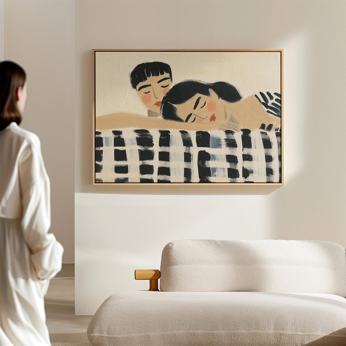 Two Women Sleeping Side by Side on a Checkered Blanket Poster - Image 2