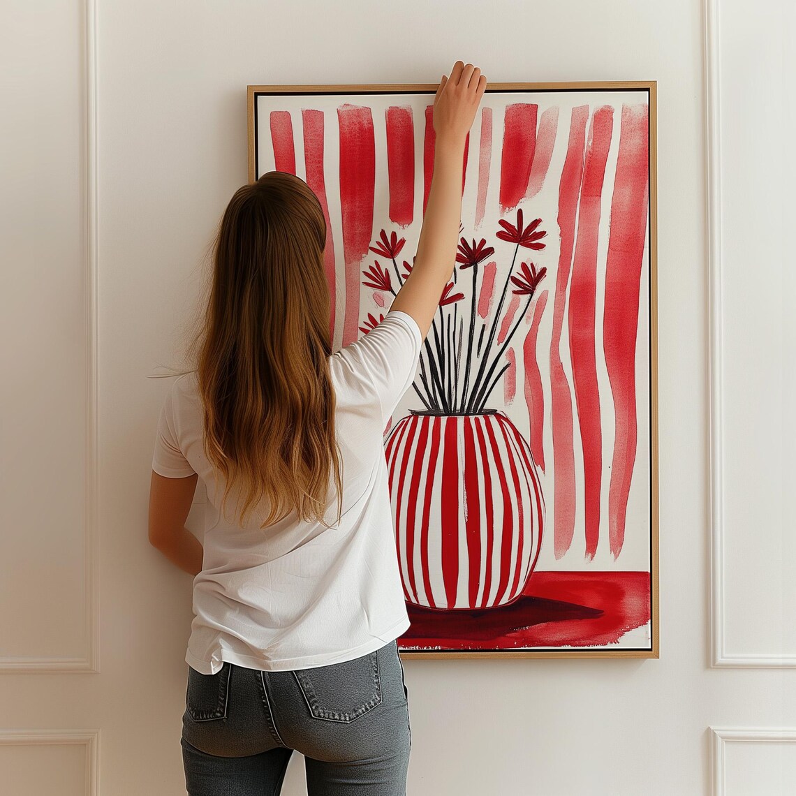 Bold Red Floral Vase, Modern Abstract Botanical Decor - Image 3