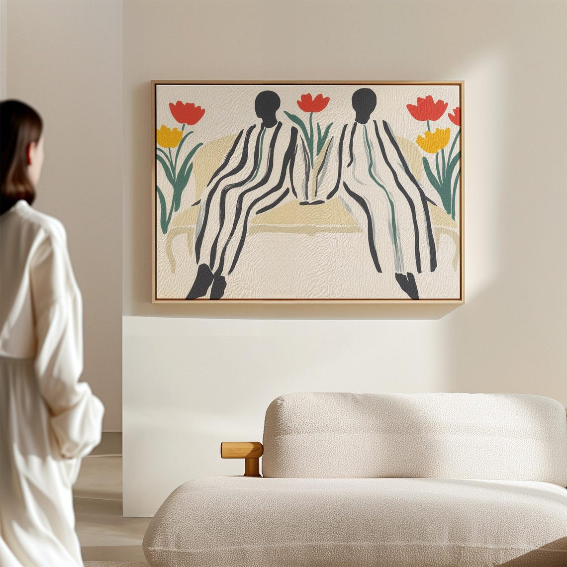 Couple in Striped Robes Seen From Behind Among Red Tulips Poster - Image 2