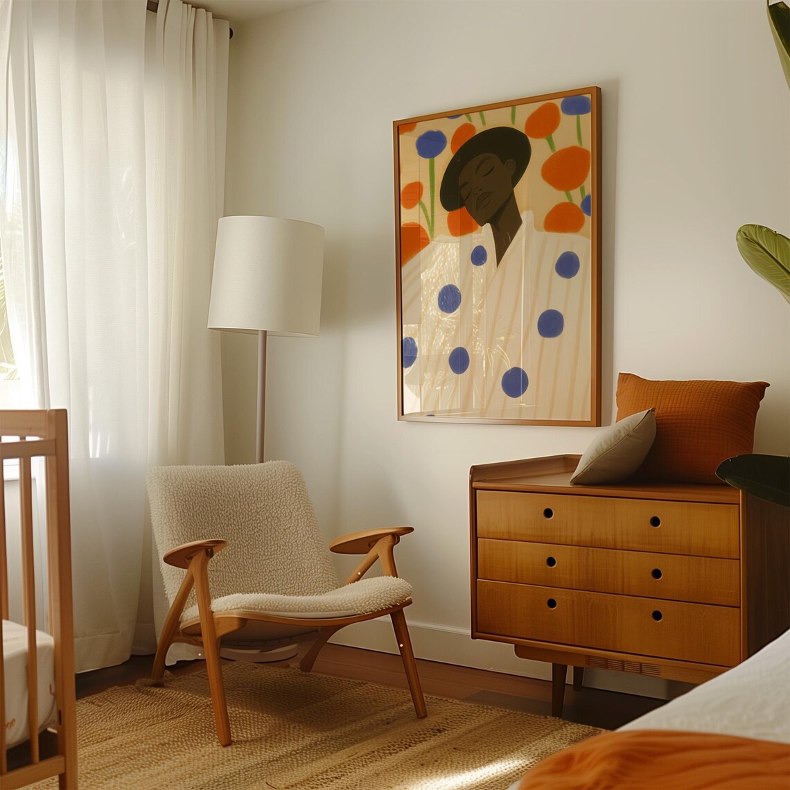Figure In Blue Polka Dot Shirt Among Orange And Blue Blooms Poster - Image 5