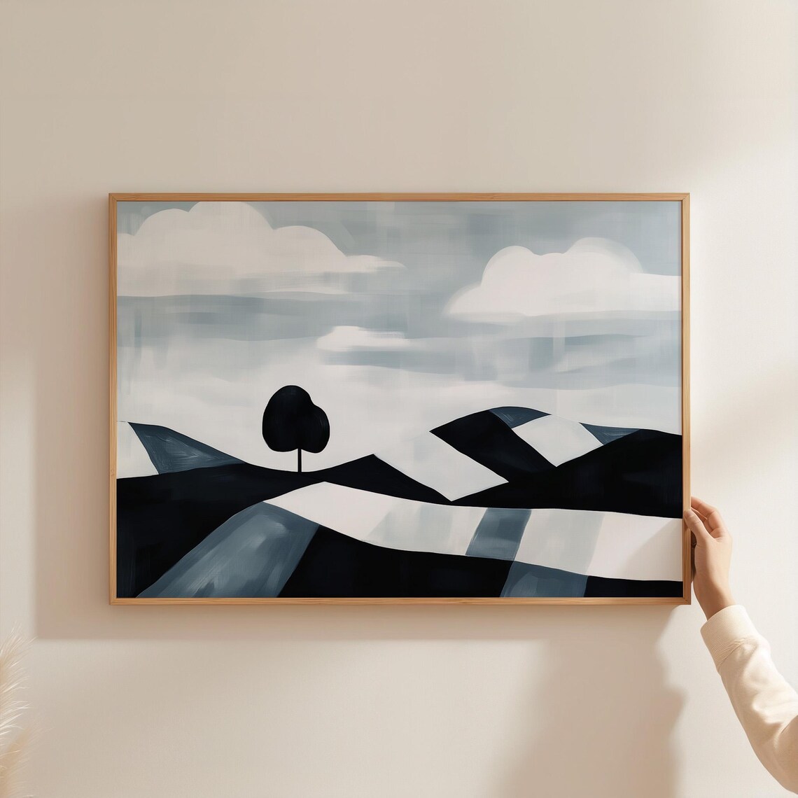 Minimalist Black And White Abstract Tree Hills Poster