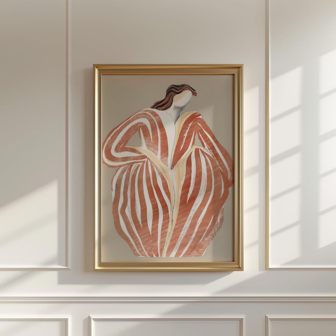 Abstract Boho Woman Flowing Terracotta Striped Dress Figure Poster - Image 3