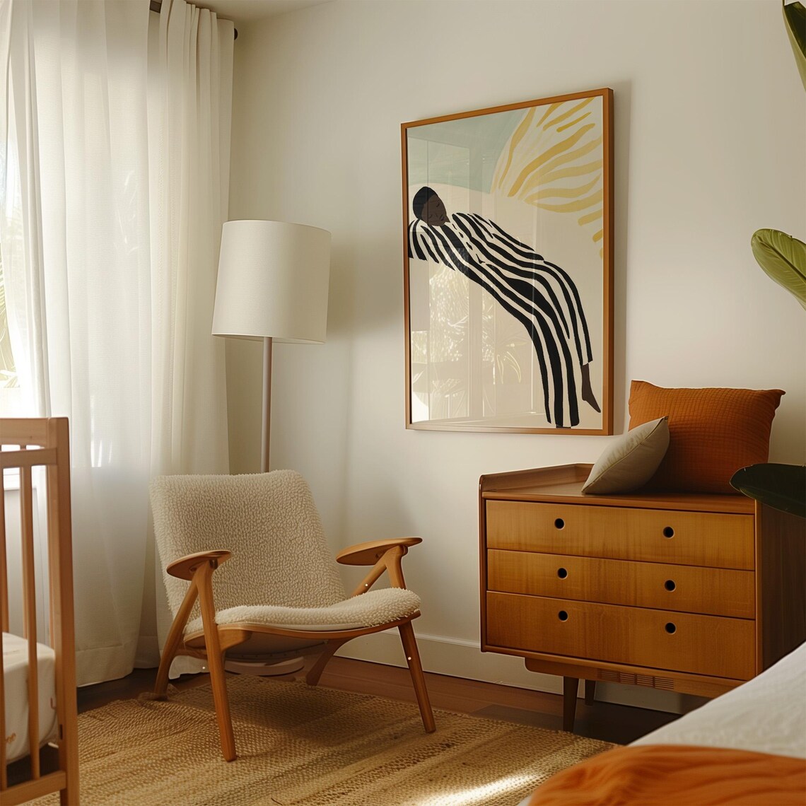 Reclining Woman In Striped Robe With Rising Sun Abstract Art Poster - Image 4