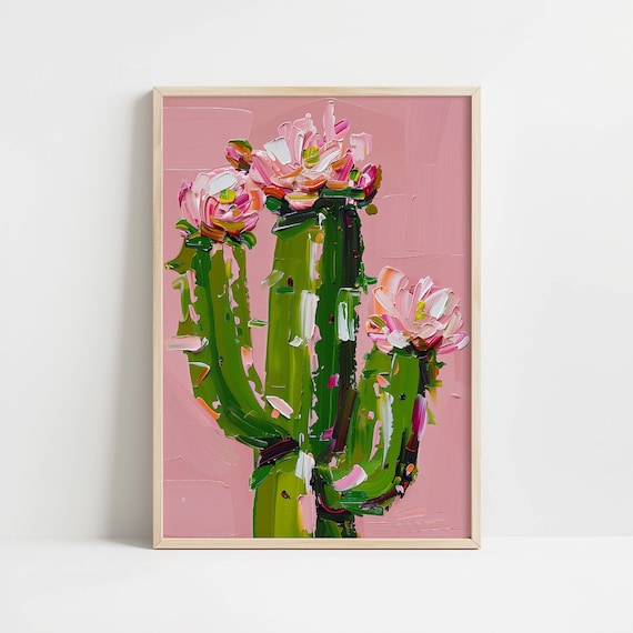 Pink Cactus Cowgirl Abstract Oil Painting Art Print