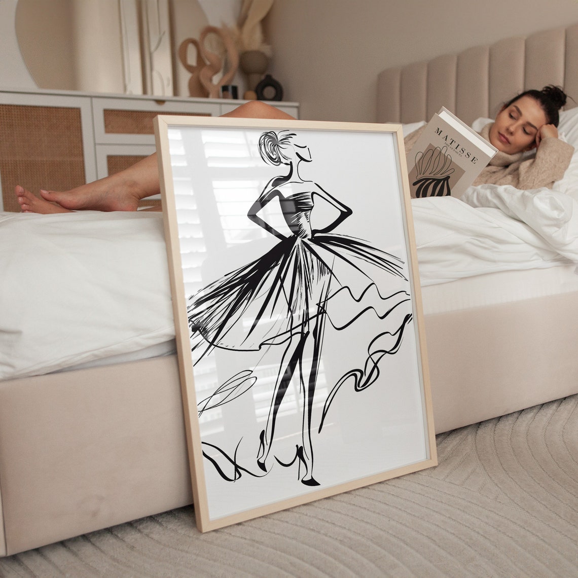 Fashion Illustration Woman Body Line Art Black White Print Minimalist Poster Female Line Art Wedding Dress Print Woman Poster Print - Image 2