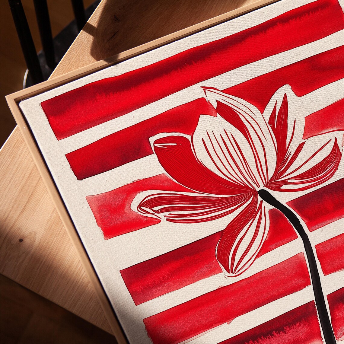 Abstract Red Flower, Modern Minimalist Floral Artwork - Image 2