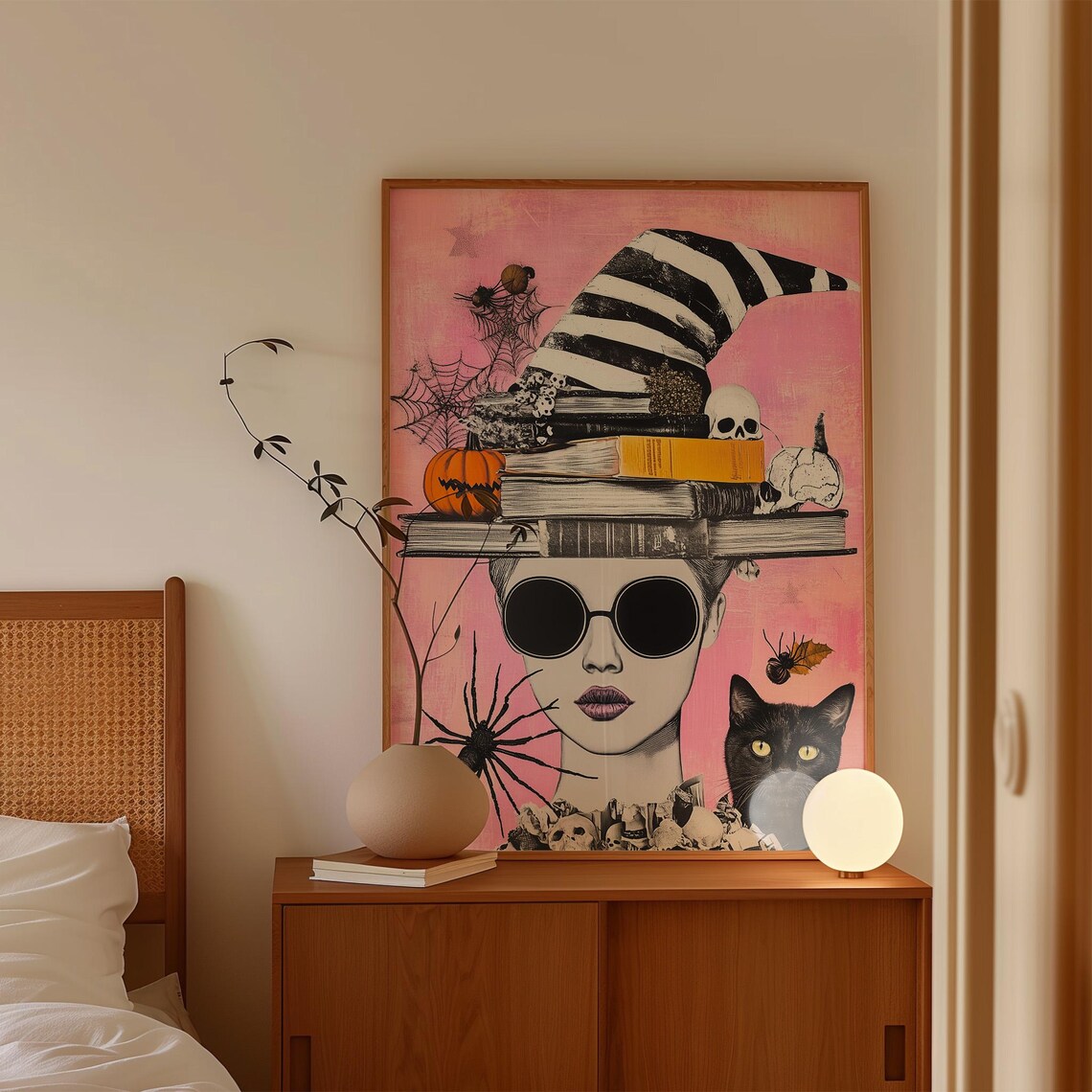 Funky Halloween Witch Art Print, Pink Gothic Decor - Image 4
