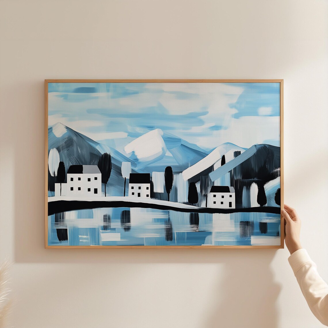 Modern Abstract Village Landscape, Minimalist Serene Art Print - Image 5