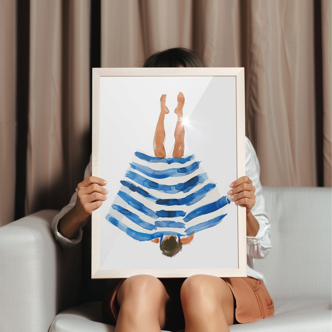 Navy Blue Watercolor Brush Stroke Minimal Playful Figure Wall Art