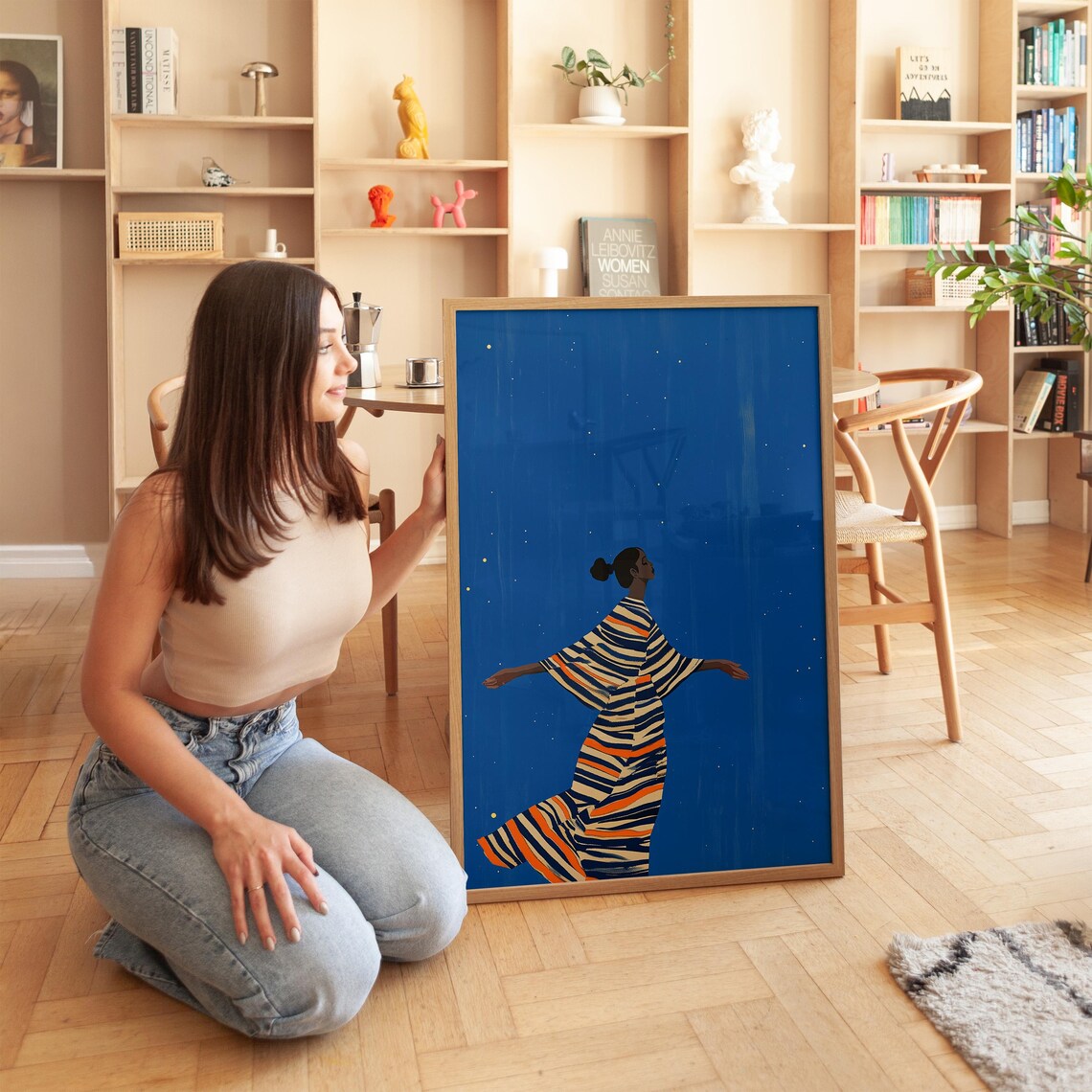 Abstract People Contemporary Cobalt Minimalist Art Print - Image 4