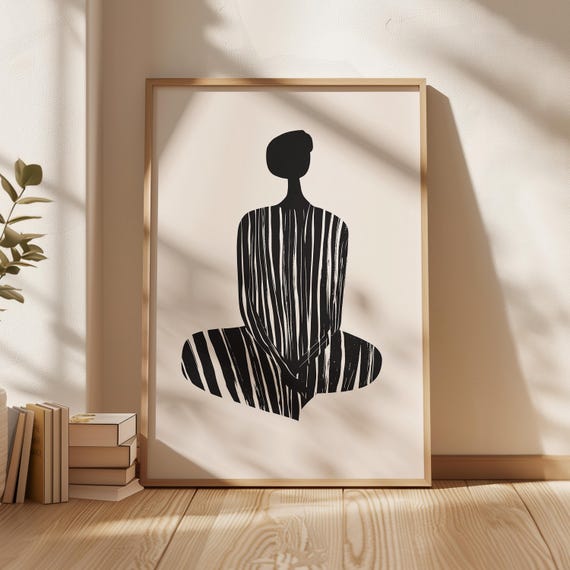 Minimalist Sitting Figure Art Black And White Abstract Female Silhouette Print Zen Meditation Wall Art Calm And Serene Modern Decor