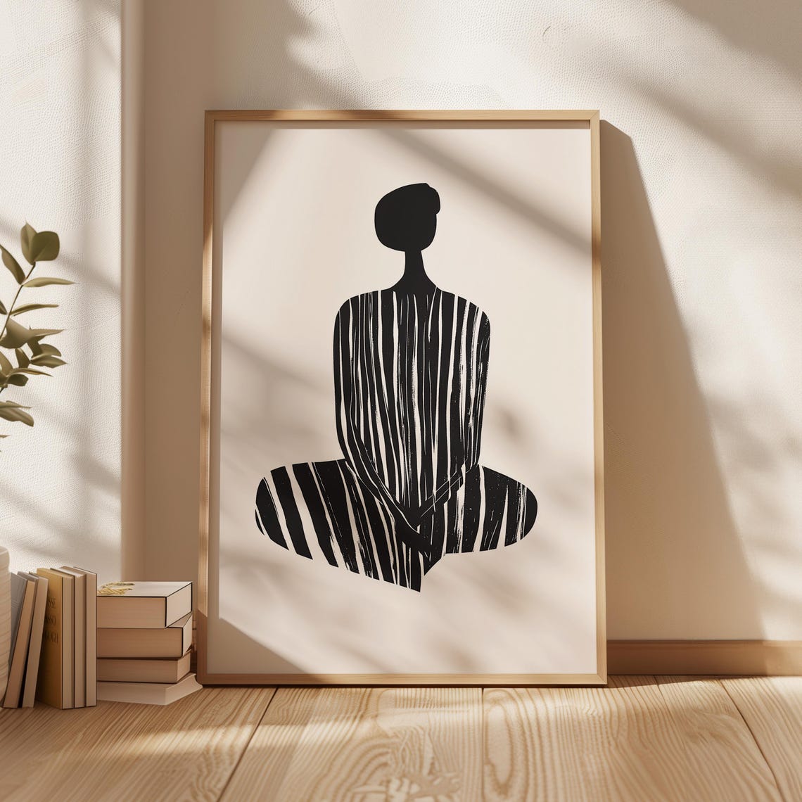 Minimalist Black White Seated Female Figure Abstract Art Poster