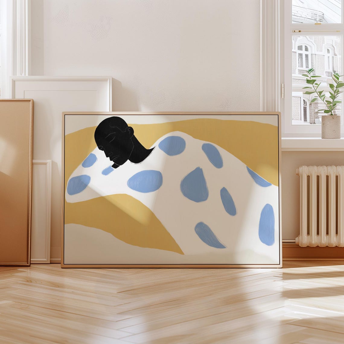 Modern Abstract Art Print Minimalist Figure Wall Art Blue And Yellow Decor Bold Artwork Contemporary Serene Design