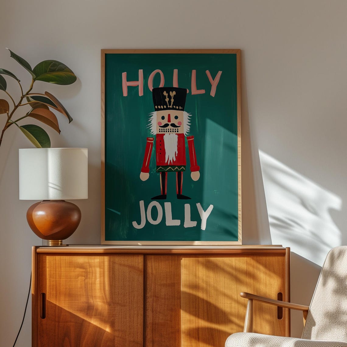 Holly Jolly Nutcracker Soldier in Folk Art Christmas Style Poster - Image 4