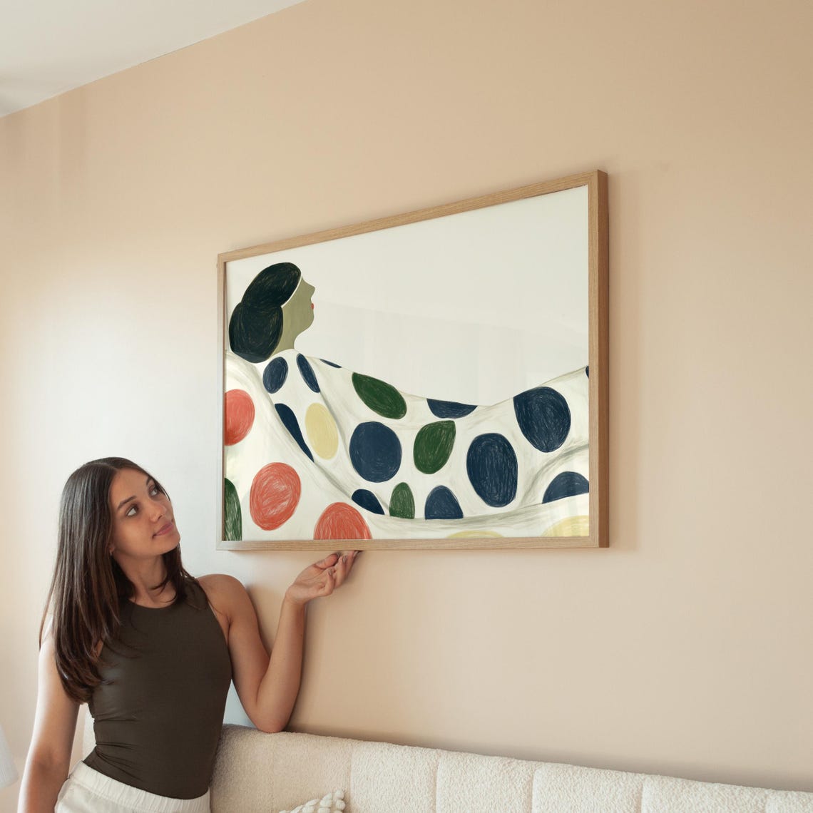 Abstract Woman Wall Art Colorful Polka Dot Illustration Modern Minimalist Print Bold Mid Century Decor Unique Art Print - Image 5