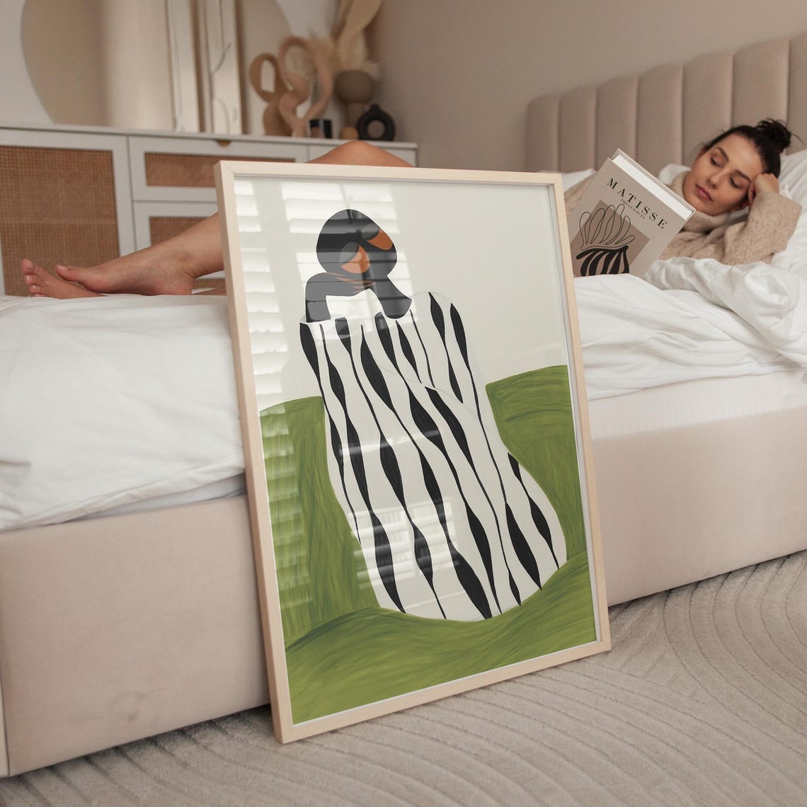 Abstract Figure In Striped Robe With Green Hills Organic Art Poster - Image 5