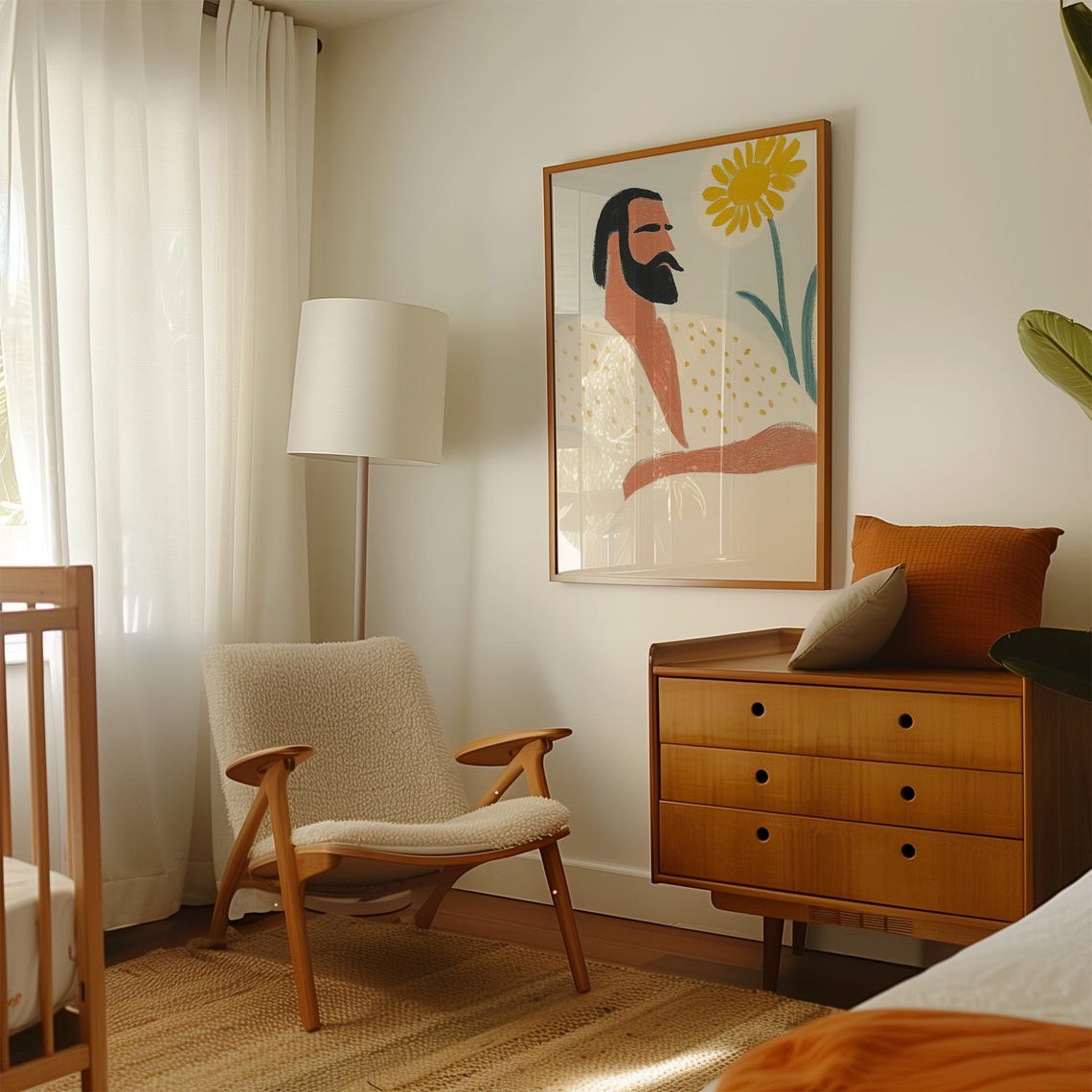 Bearded Man Profile With Yellow Sunflower And Dotted Robe Art Poster - Image 4