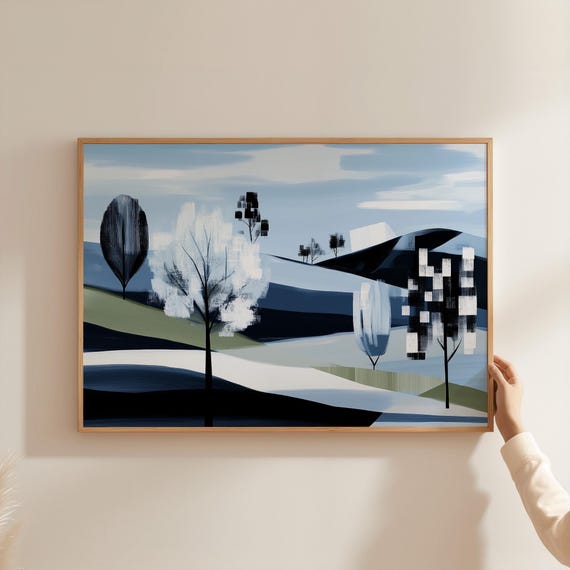 Abstract Minimalist Tree Landscape, Boho Decor