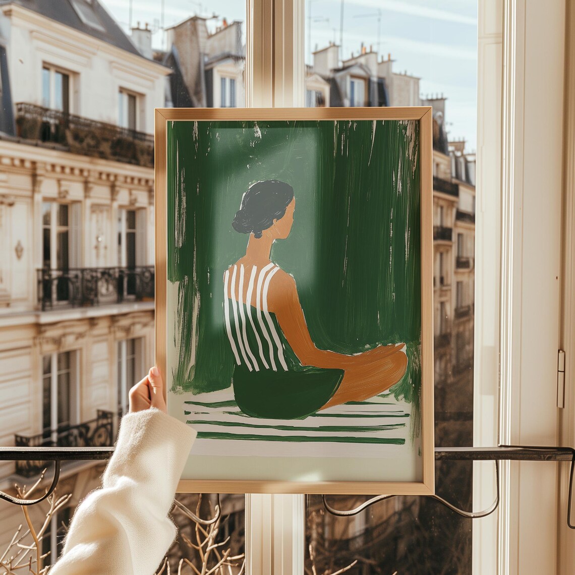Green Minimalist Yoga Print, Meditating Woman - Image 4