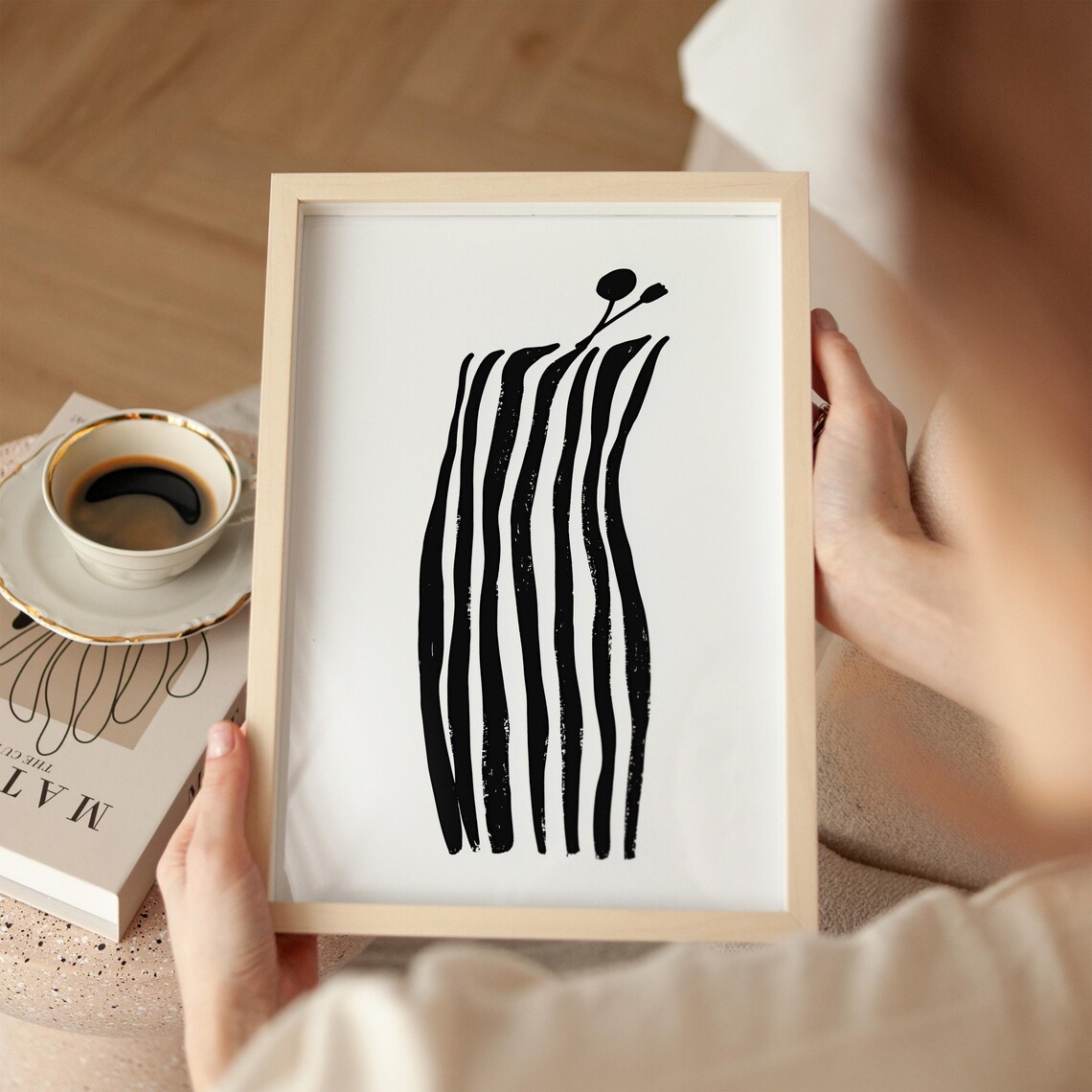 Abstract Black And White Flower, Minimalist Line Art - Image 5