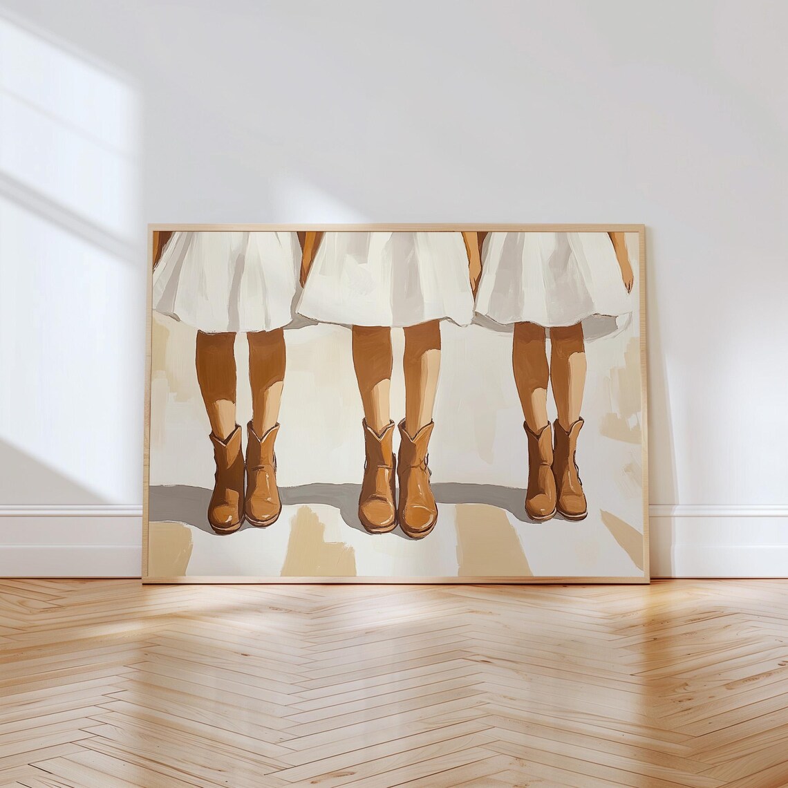 Three Girls White Dresses Tan Cowgirl Boots Western Art Poster