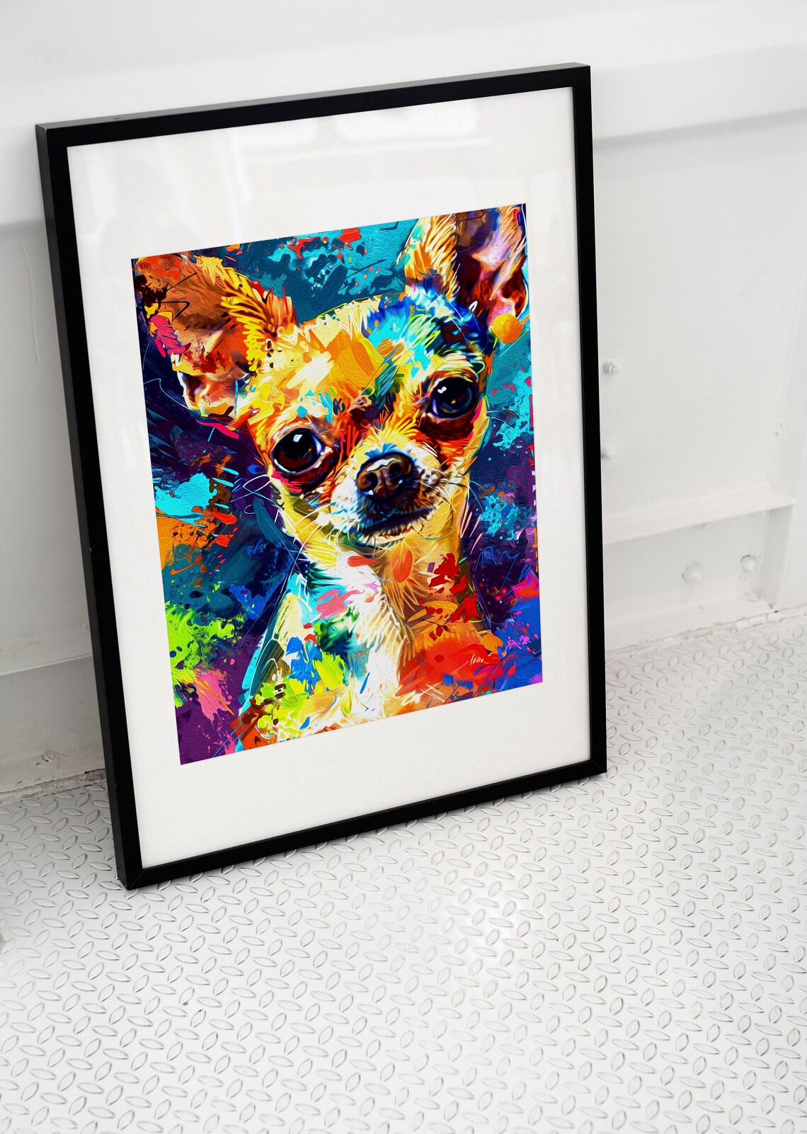Colorful Chihuahua Poster Print, Oil Painting Style