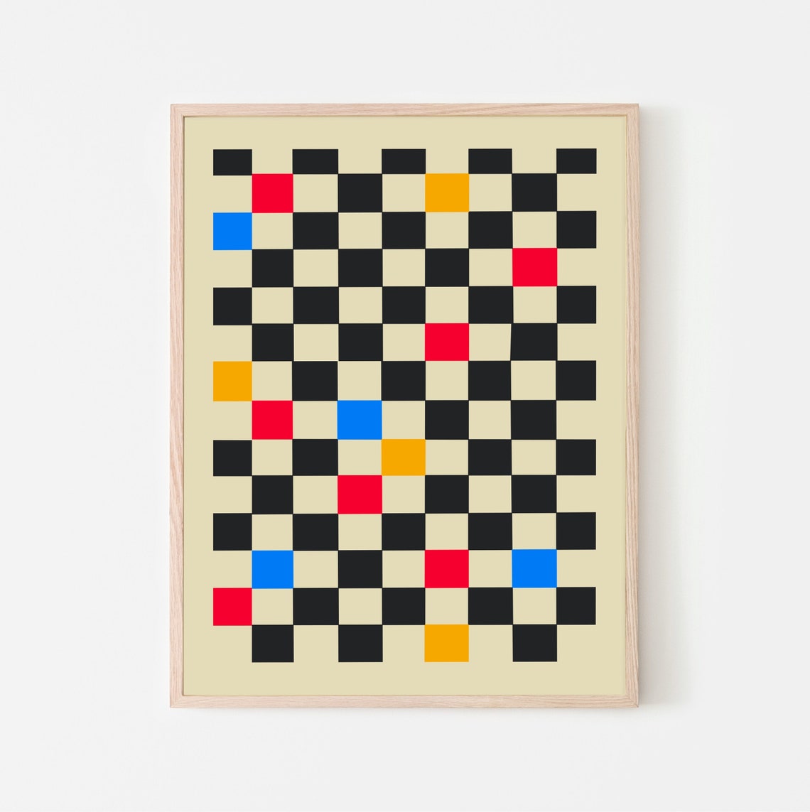 Geometric Checkerboard Primary Color Pop Abstract Grid Art Poster - Image 2