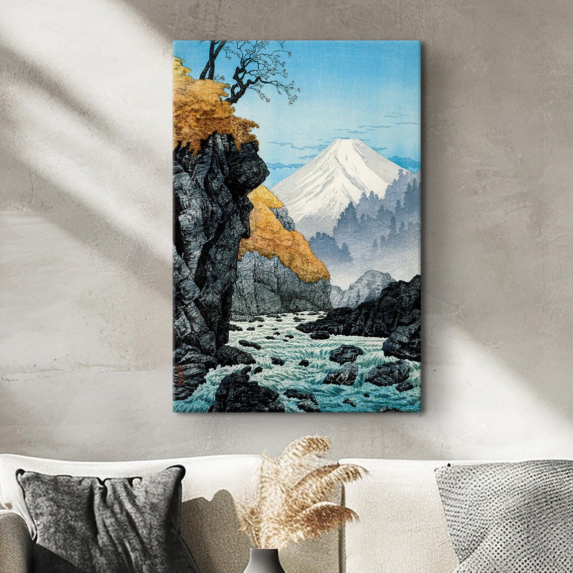 Foot Of Mount Ashitaka Vintage Poster Japanese Art Print Hiroaki Takahashi Poster Japanese Woodblock Ashitaka Poster Blue Oriental Print
