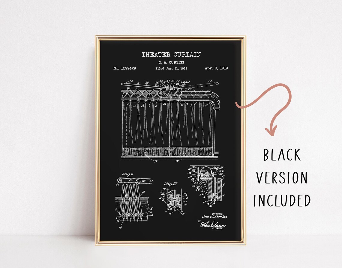1919 Theater Curtain Patent Blueprint Print for Drama Room Walls - Image 4