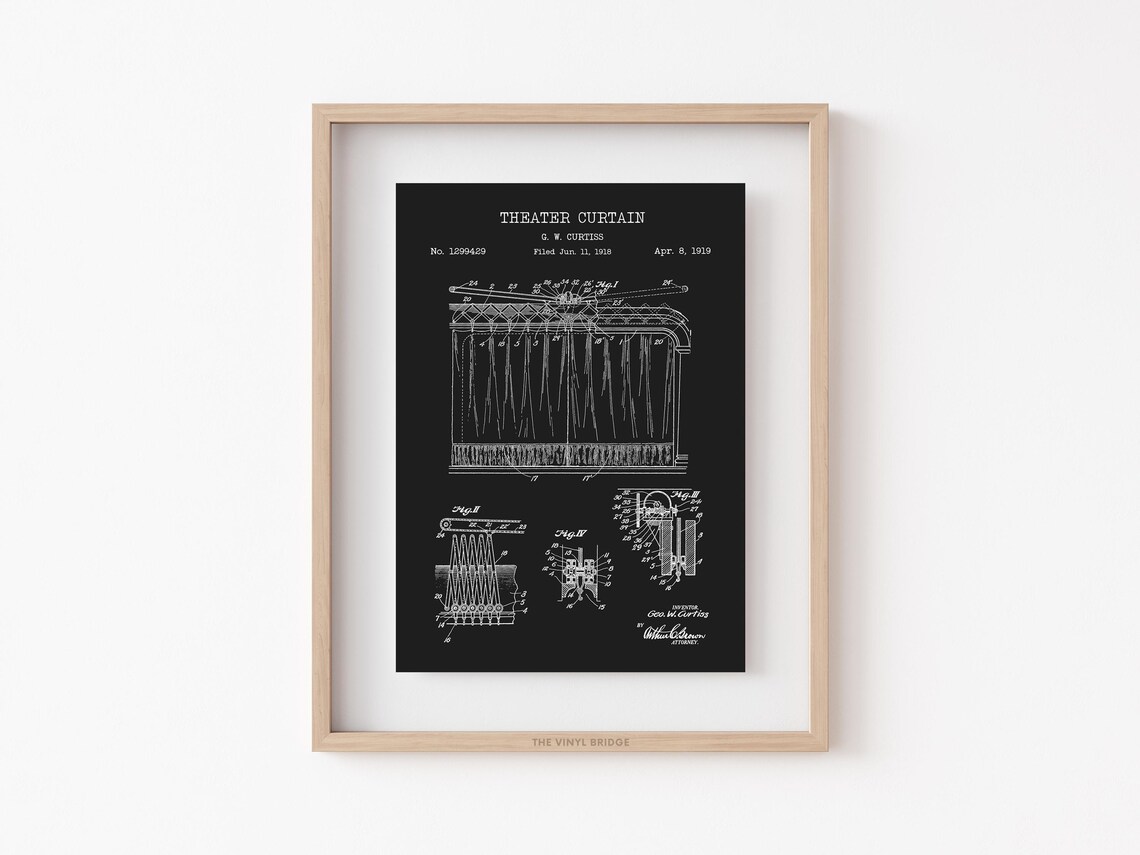 1919 Theater Curtain Patent Blueprint Print for Drama Room Walls - Image 2