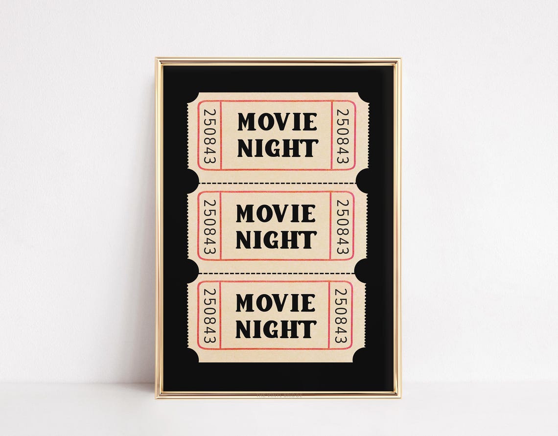 Movie Night Vintage Admission Ticket Stub Retro Cinema Poster