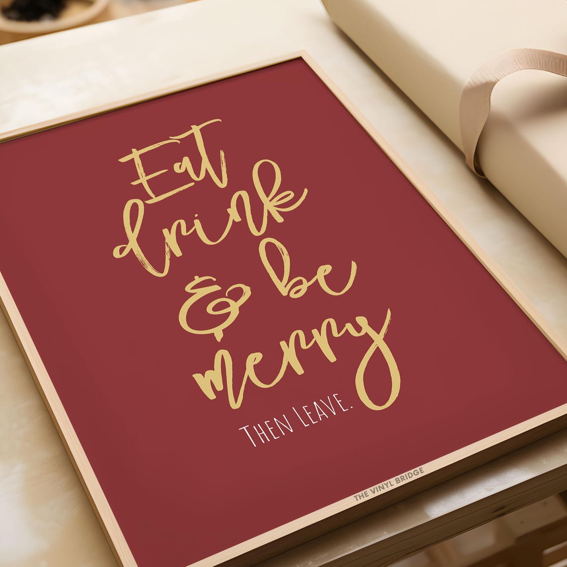 Eat Drink and Be Merry Then Leave Red Gold Script Party Poster - Image 2