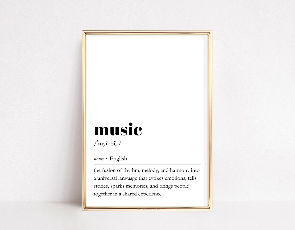 Music Definition Print Dictionary Wall Art Musical Words Poster Vinyl Record Decor Positive Quote Minimalist Typography