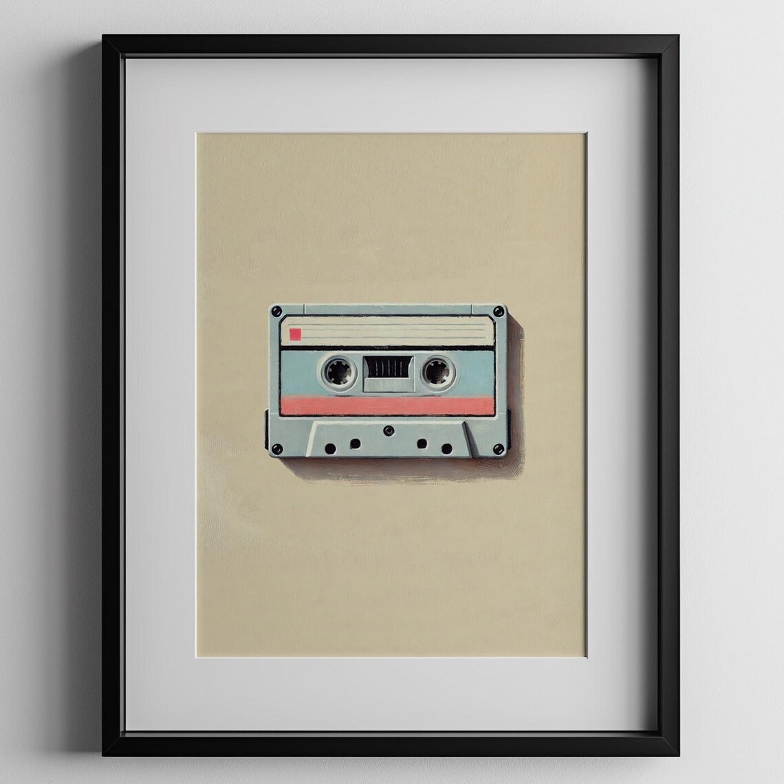 Retro Cassette Tape Minimalist Music Painting Bar Decor Wall Art