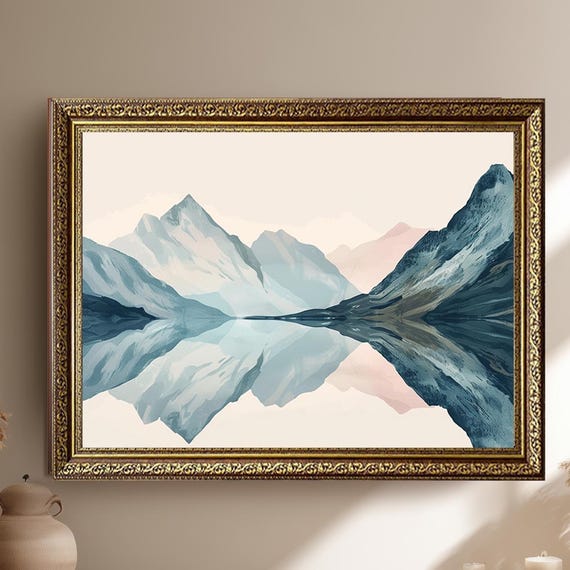 Minimalist Mountain Reflection Canvas Wall Art Soft Pastel Lake And Peak Landscape Scene Scandinavian Calm Nature Decor Print