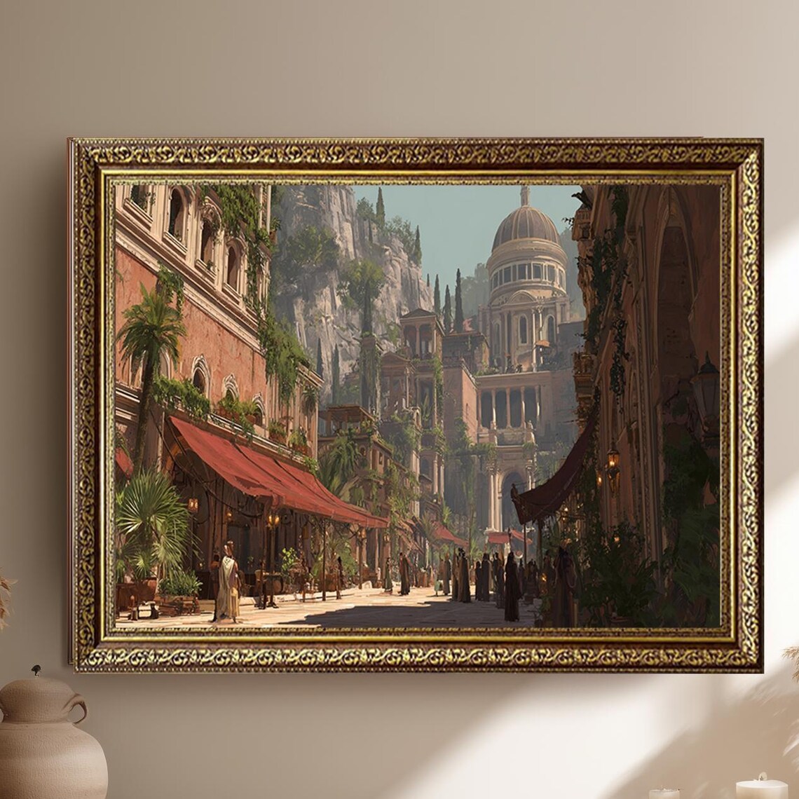 Ancient Mediterranean Street Market Domes Old World Cityscape Poster
