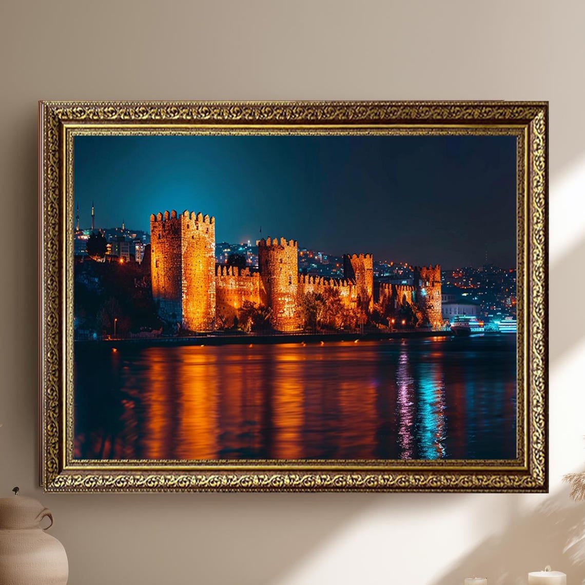 Rumeli Fortress Istanbul Illuminated Night Bosphorus View Poster