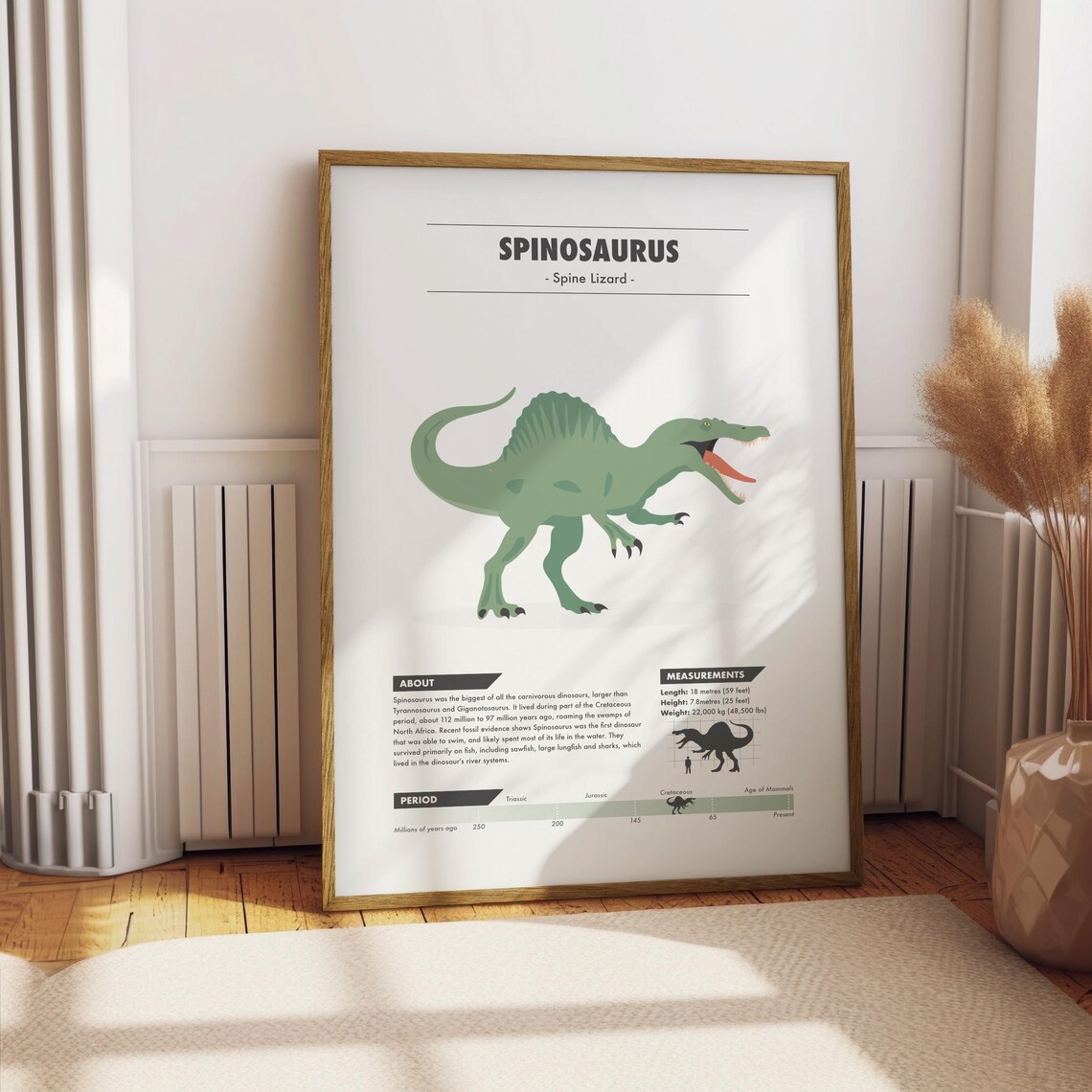 Spinosaurus Fun Facts Educational Illustrated Kids Dinosaur Poster - Image 3