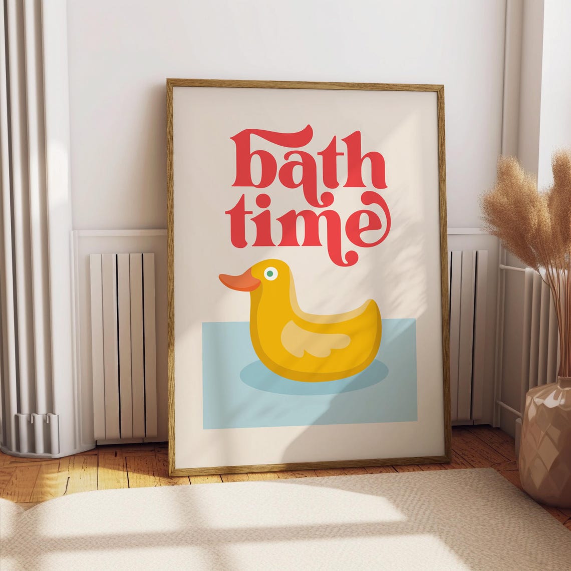 Bath Time Cute Yellow Rubber Duck Retro Illustration Bathroom Poster - Image 4