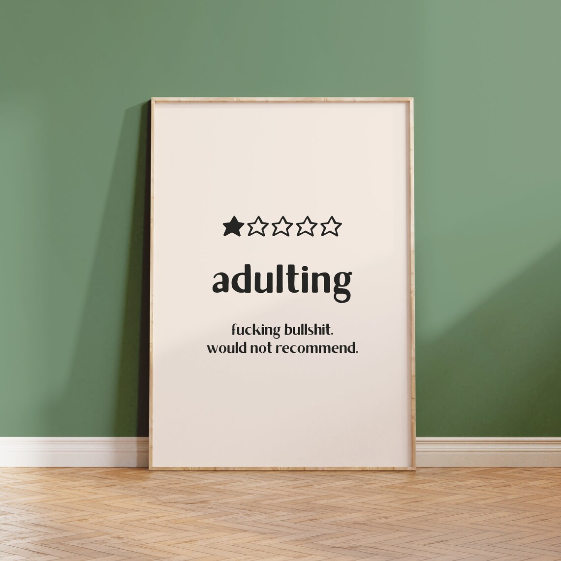 Adulting One Star Review Black Funny Quote Typography Poster - Image 4