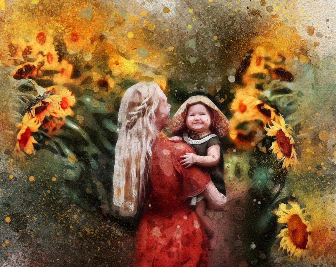 Watercolor Print From Photo Gift For Mom Mother Grandma Mothers Day Personalised Family Portrait First Mothers Day Gift From Daughtera
