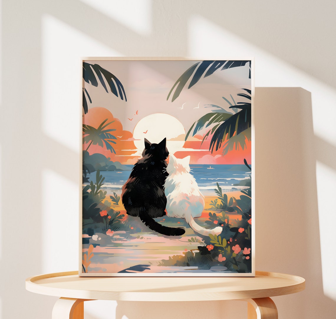 Cute Cat Couple Sunset Beach Valentines Gift