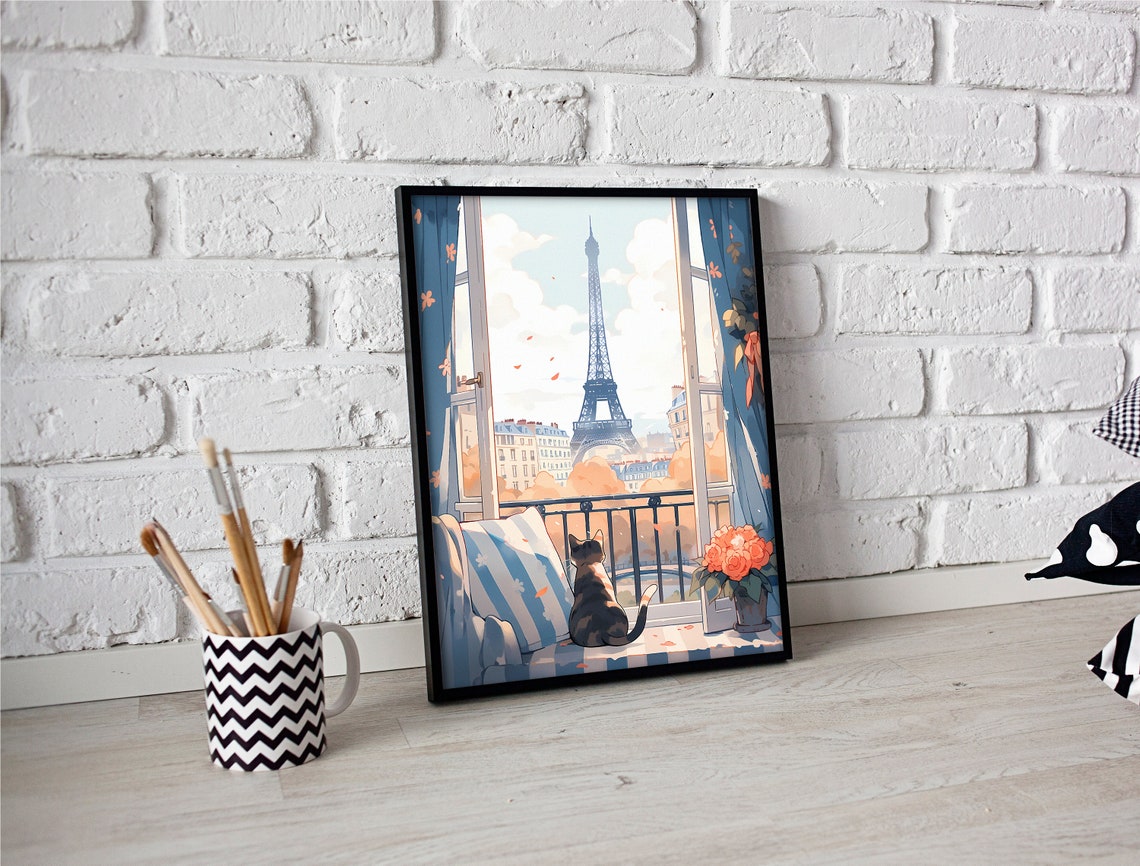 Cute Cat Eiffel Tower Print, Paris Wall Art - Image 2