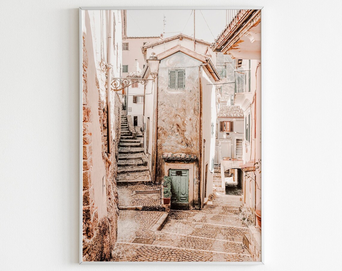 Italy Pastel Street Poster, Europe Travel Poster