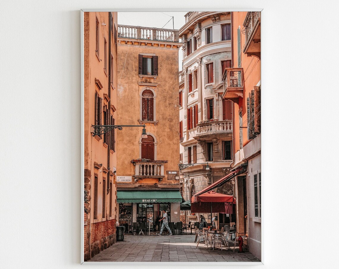 Venice Italy Street Cafe Orange Buildings Europe Travel Wall Print