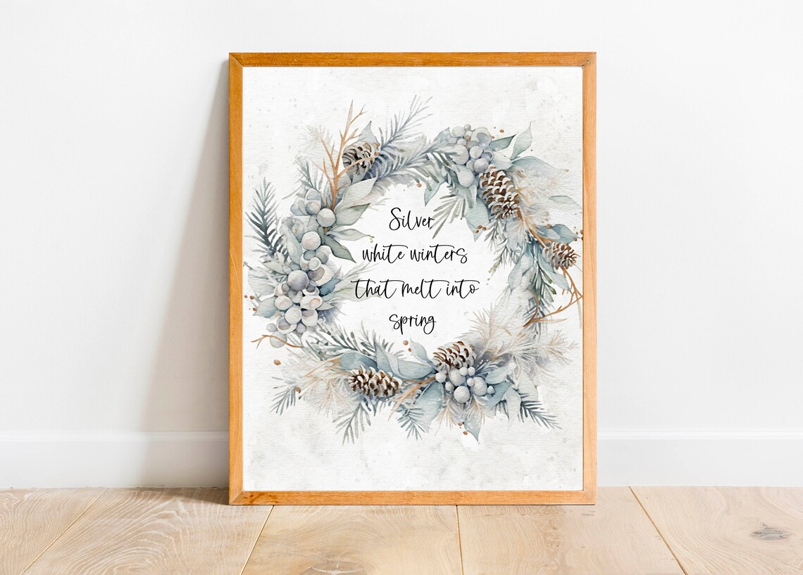 Silver White Winters That Melt Into Spring Frosty Pinecone Wreath Poster - Image 6