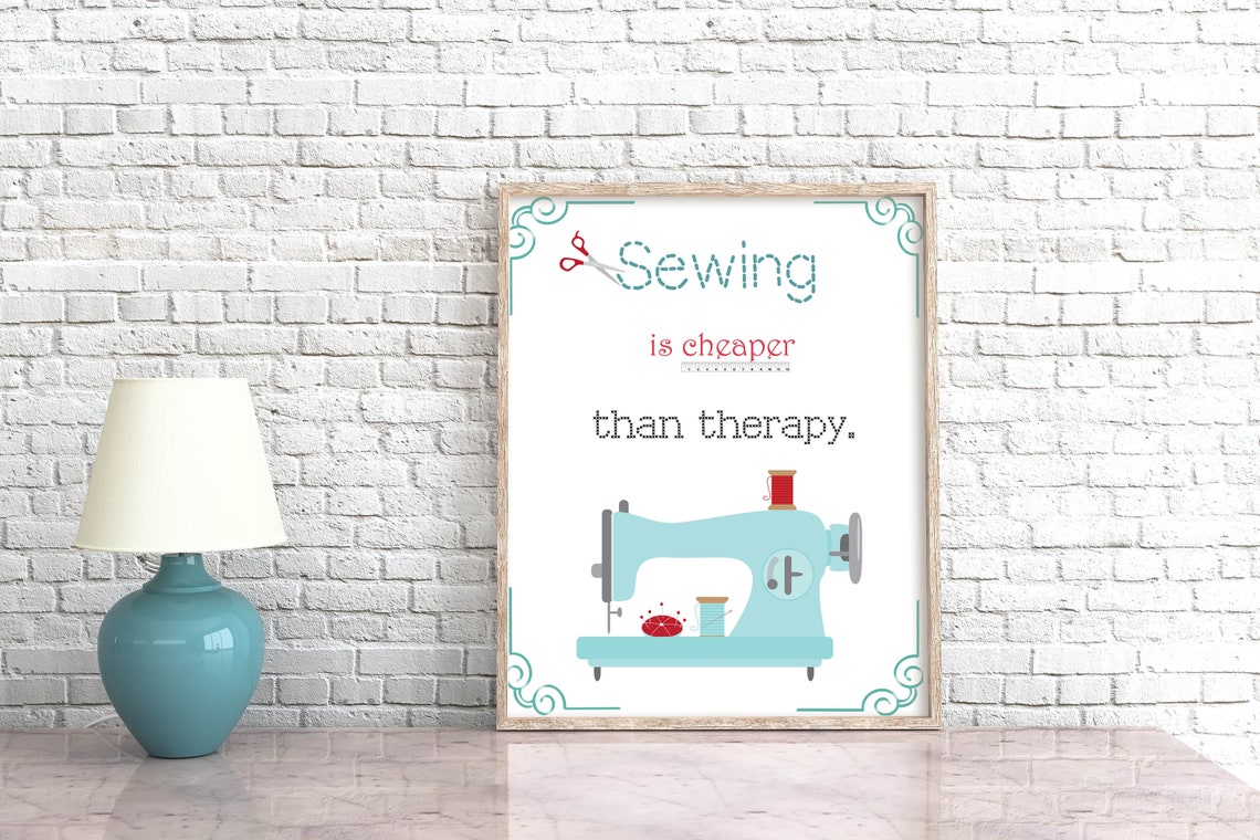Sewing Is Cheaper Than Therapy Funny Quote Sewing Machine Poster - Image 3